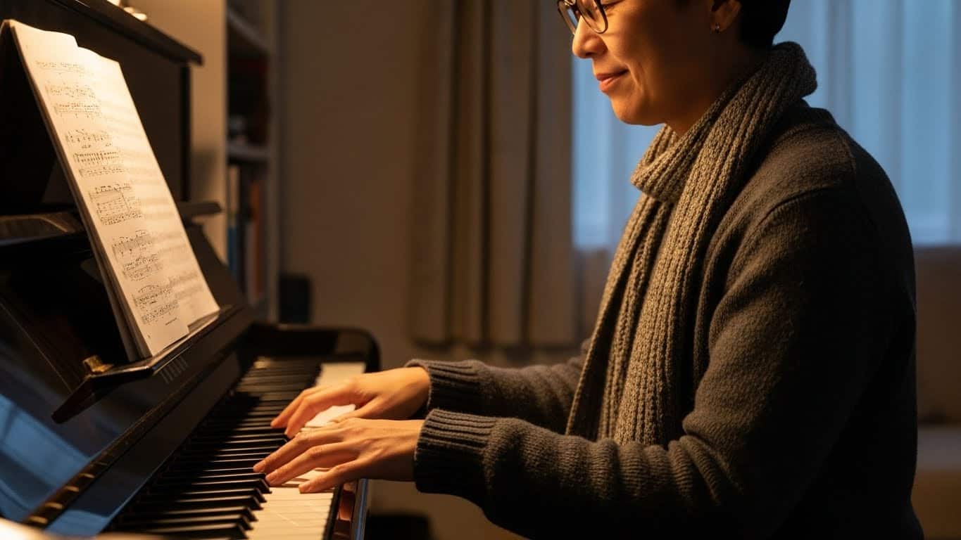 Adult learning piano at home
