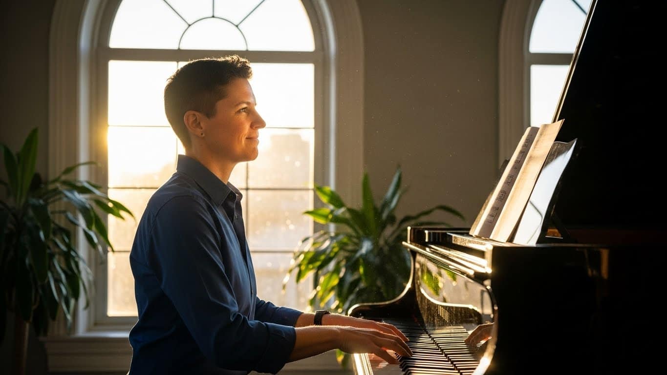 Adult achieving piano dream